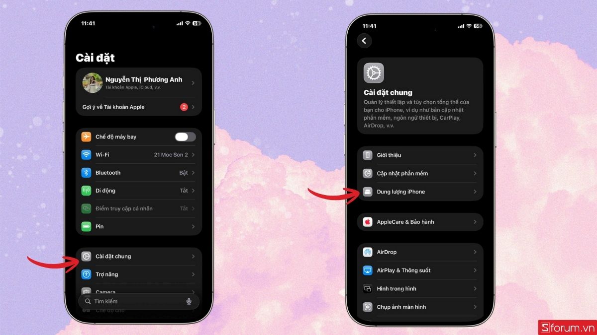 Vào Dung lượng iPhone trong Cài đặt