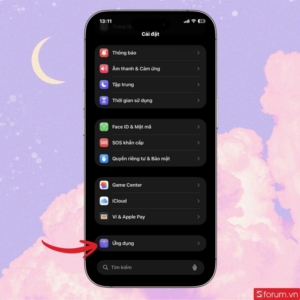 Chọn Ứng dụng trong Cài đặt