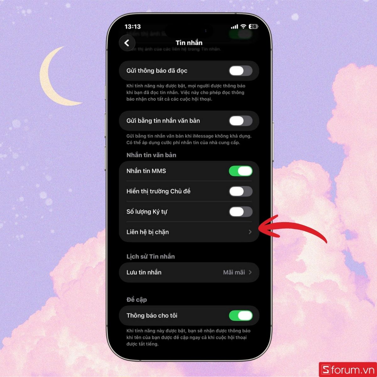 Nhấn vào liên hệ bị chặn