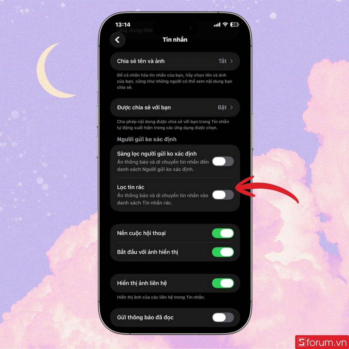 Tắt chế độ lọc tin nhắn