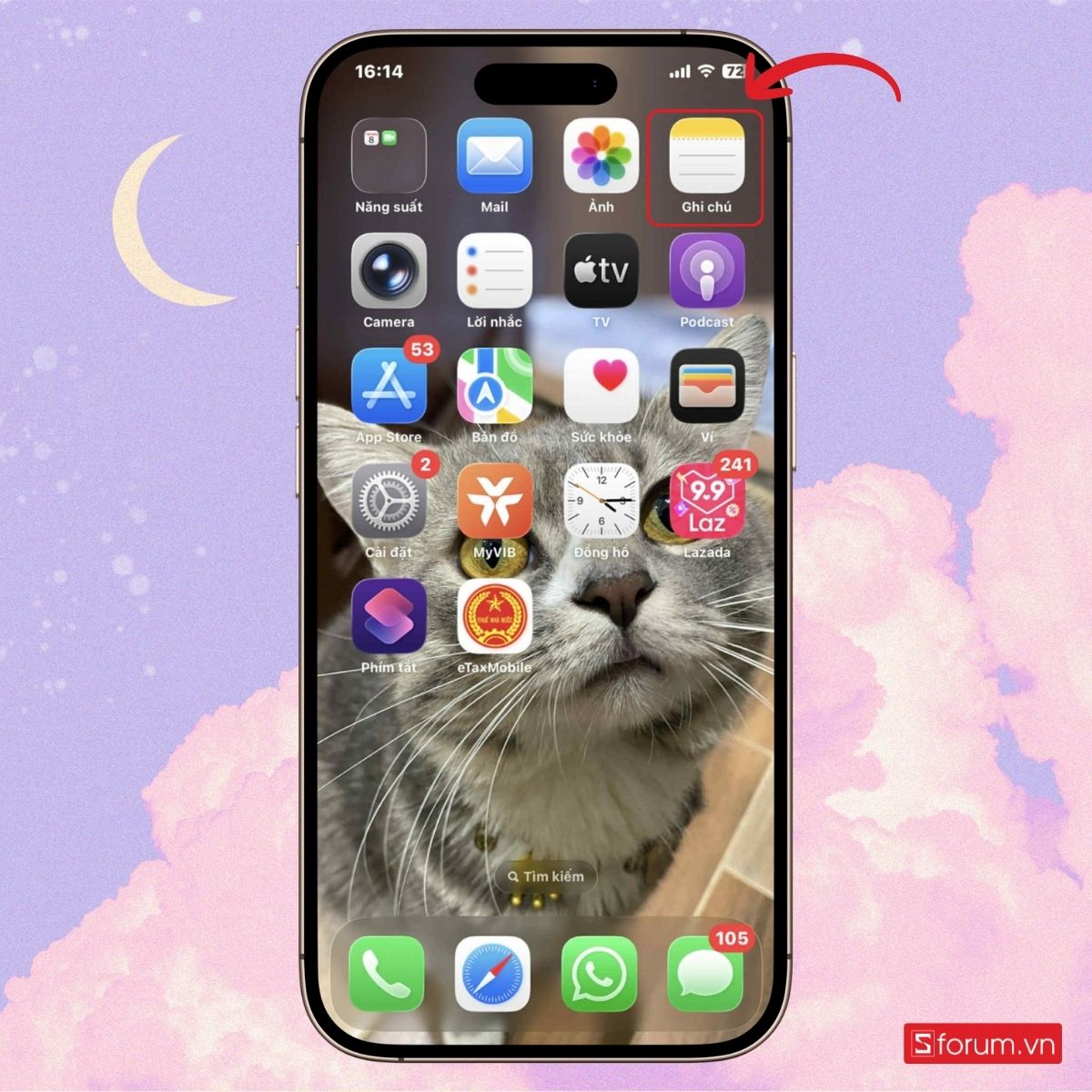 Mở ứng dụng Ghi Chú trên giao diện chính