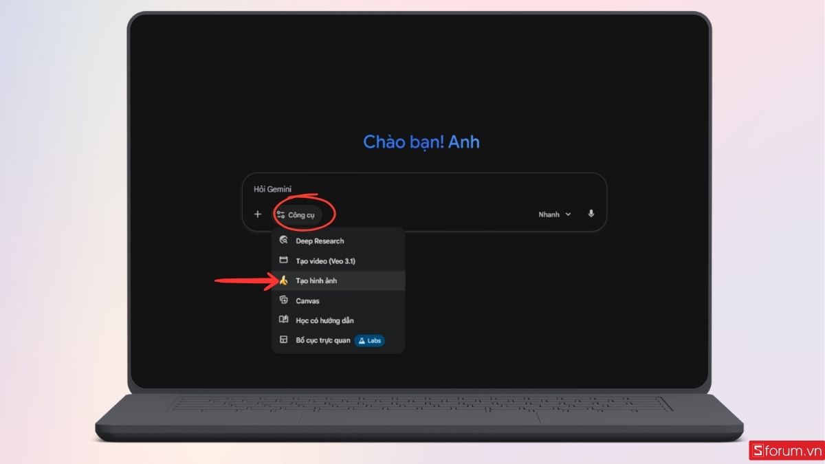 Chọn chế độ Tạo hình ảnh trong Gemini