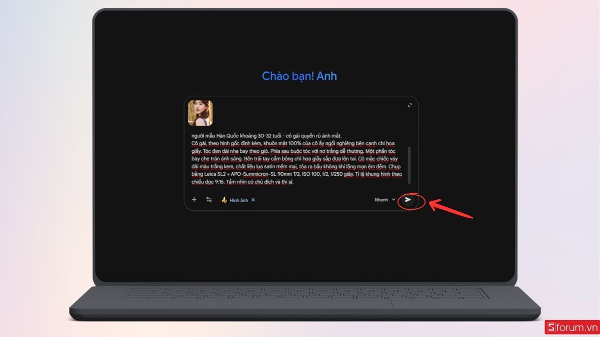 Nhấn Gửi để yêu cầu Gemini xử lý hình ảnh