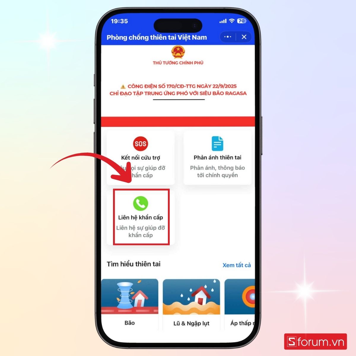 Nhấn chọn liên hệ khẩn cấp trong những tình huống cấp bách