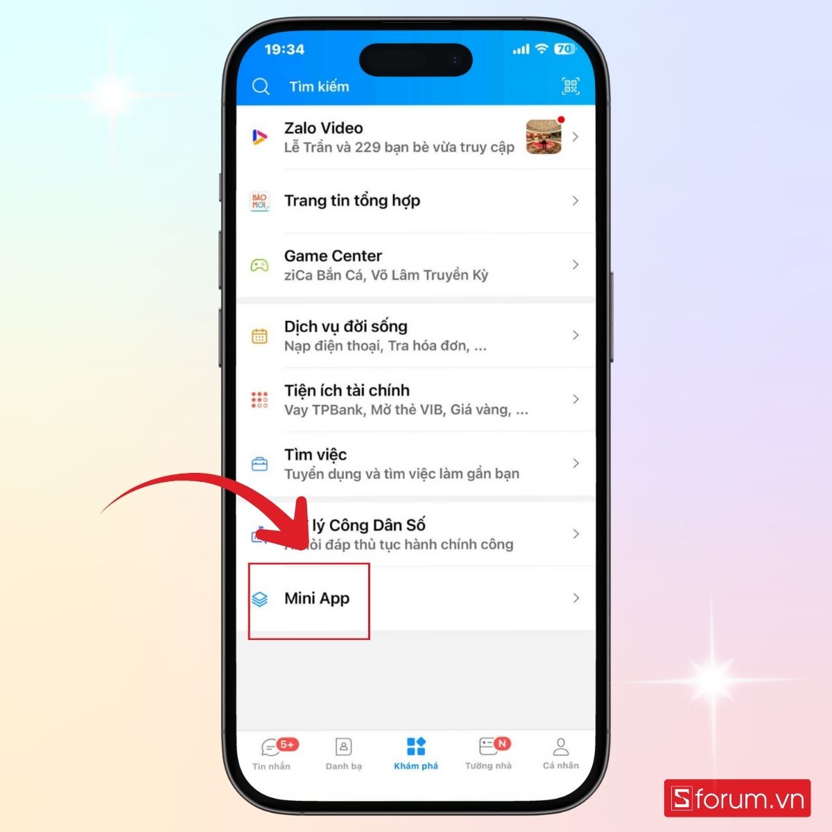 Vào mục Khám phá và chọn Mini app