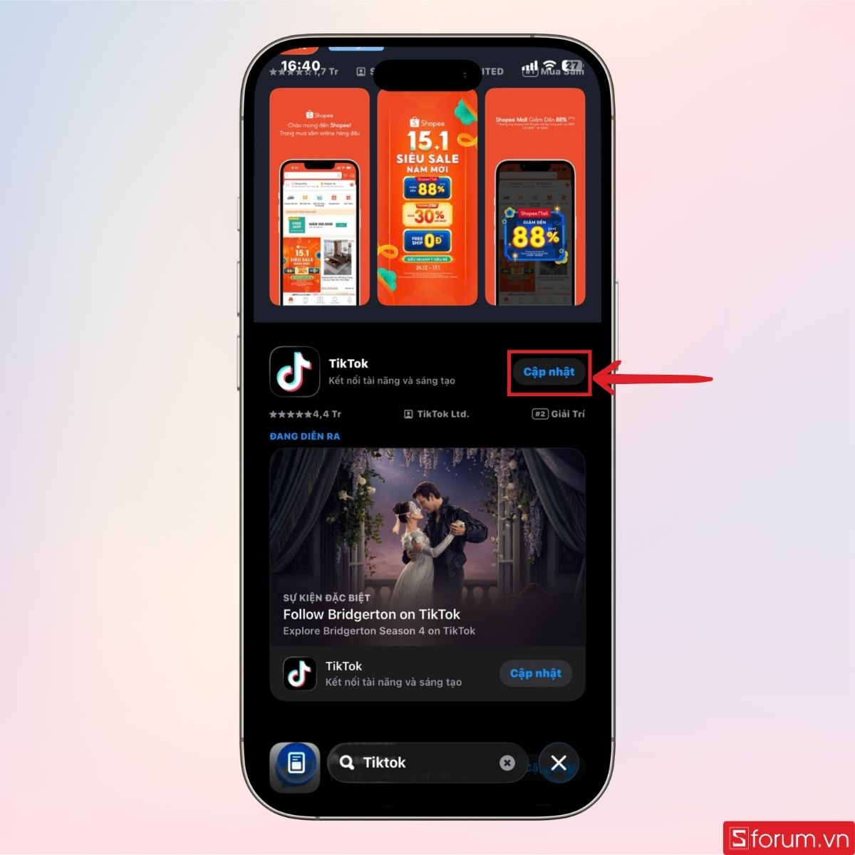 Cập nhật ứng dụng TikTok trên điện thoại