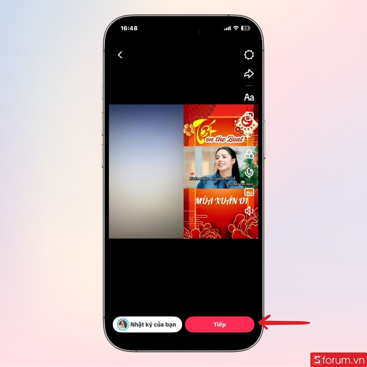 Nhấn mục Tiếp để tiếp tục đăng tải