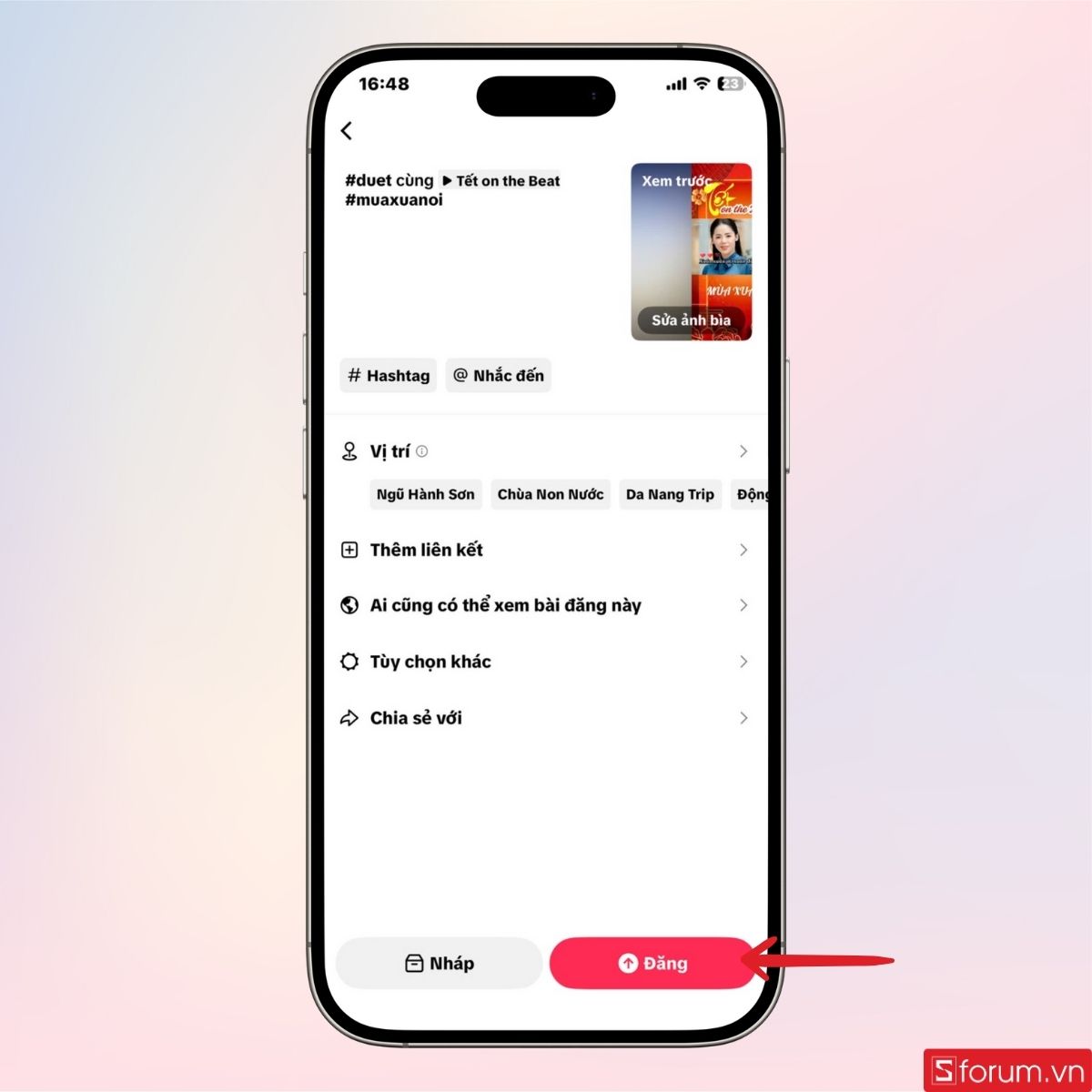 Thêm nội dung và đăng tải