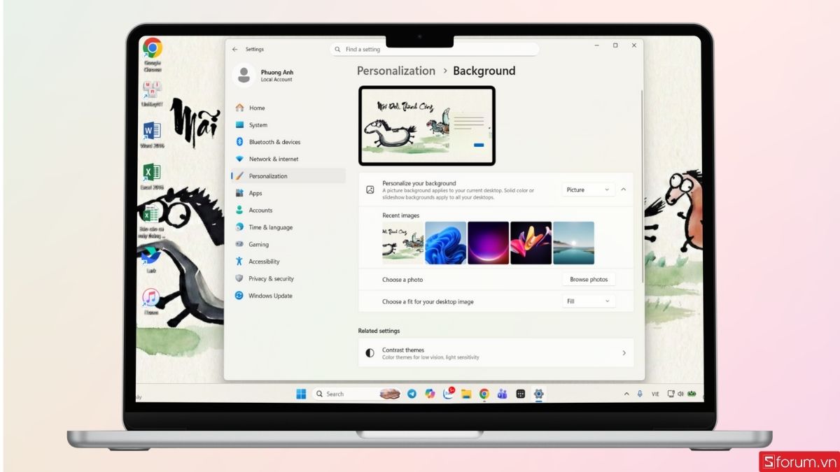 Cài đặt hình nền mã đáo thành công trên máy tính
