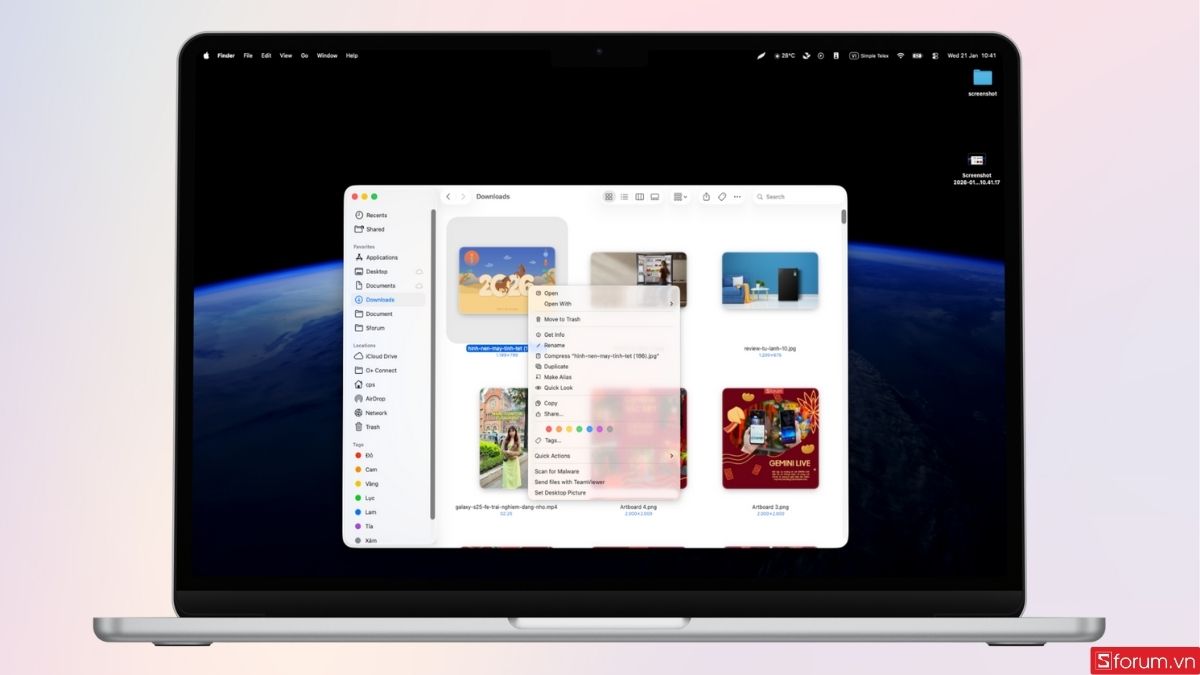 Nhấn chuột phải để mở menu tùy chọn
