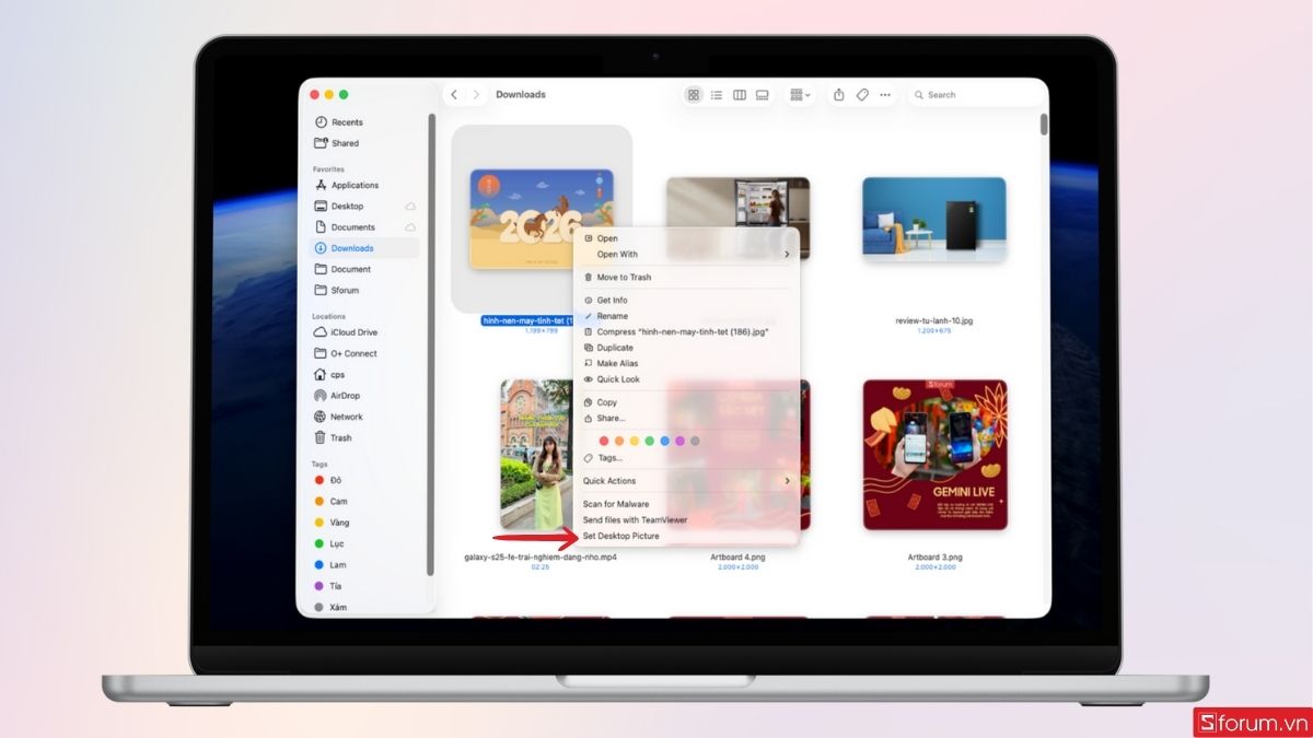 Tiếp tục chọn Set Desktop Picture