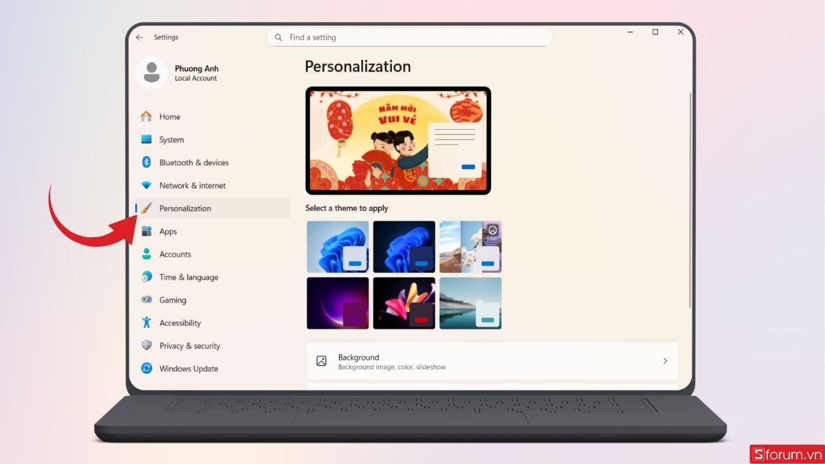 Vào mục Personalization để điều chỉnh chi tiết hình nền