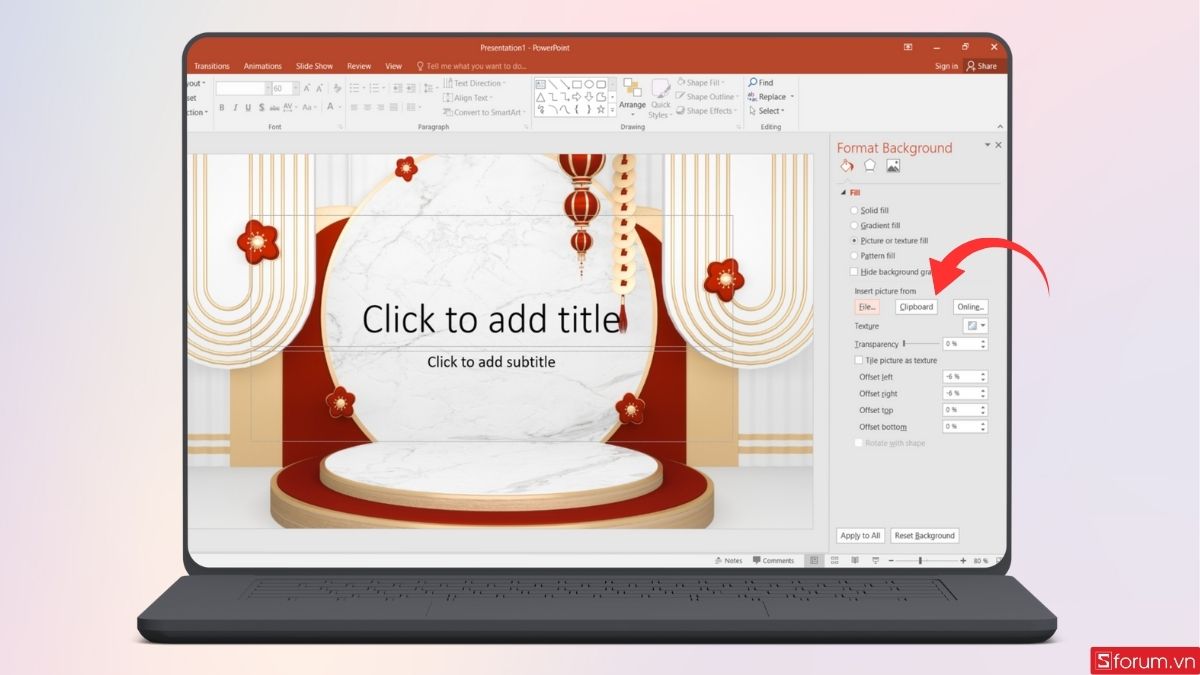 Tải ảnh bạn đã tải lên làm backgroud của PowerPoint