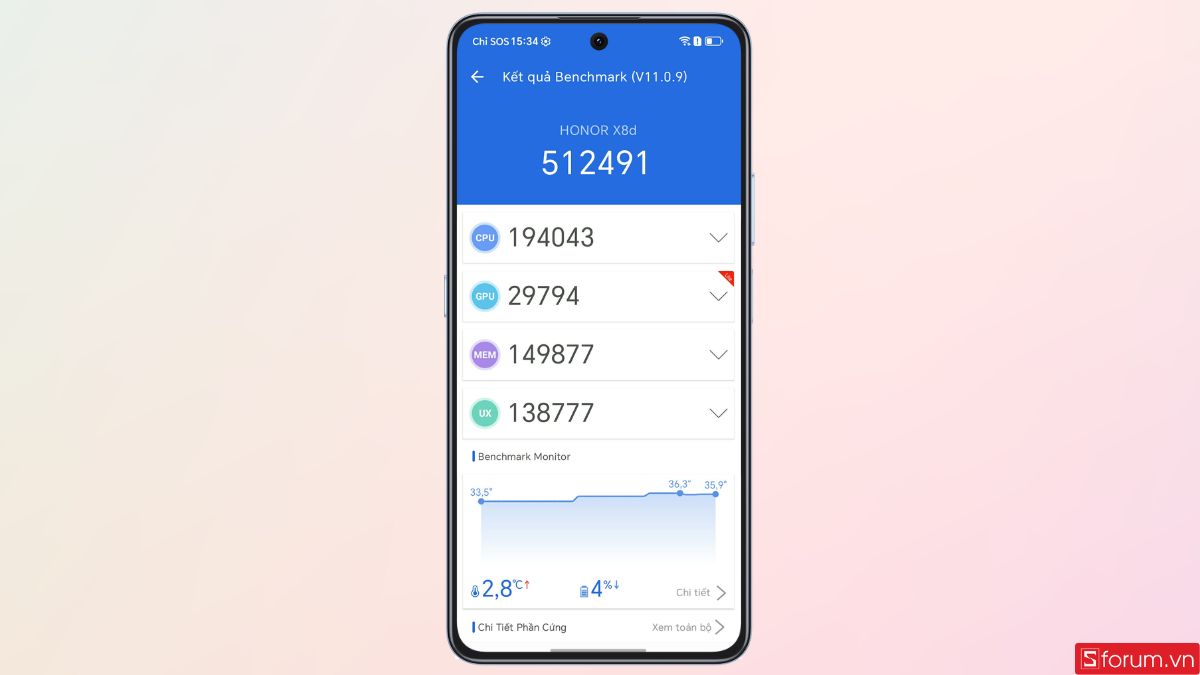 HONOR X8D đạt khoảng 512,491 điểm AnTuTu