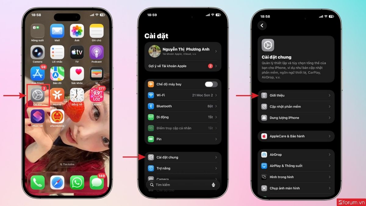 Vào mục Giới thiệu trong Cài đặt trên iPhone