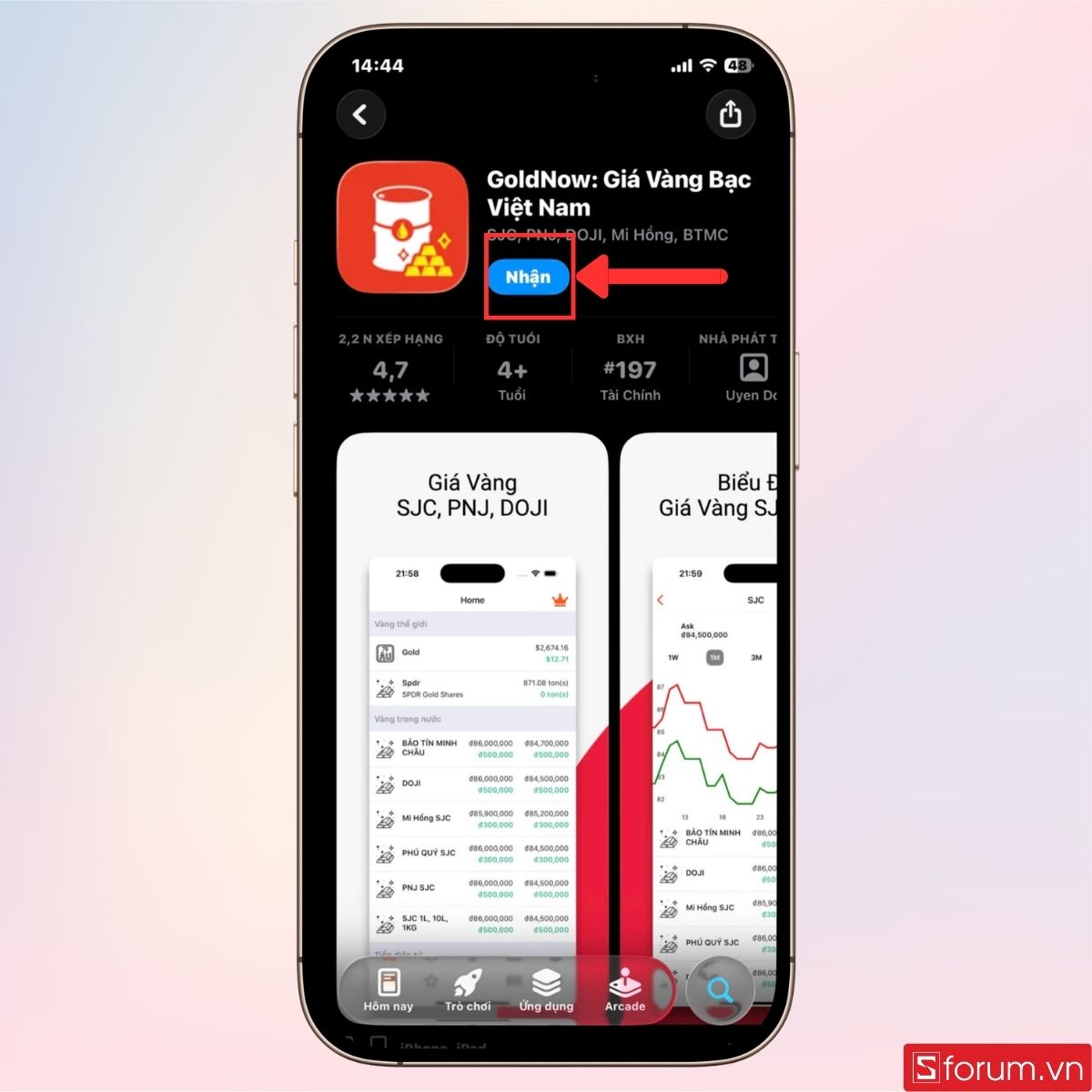Tải GoldNow trên kho ứng dụng di động