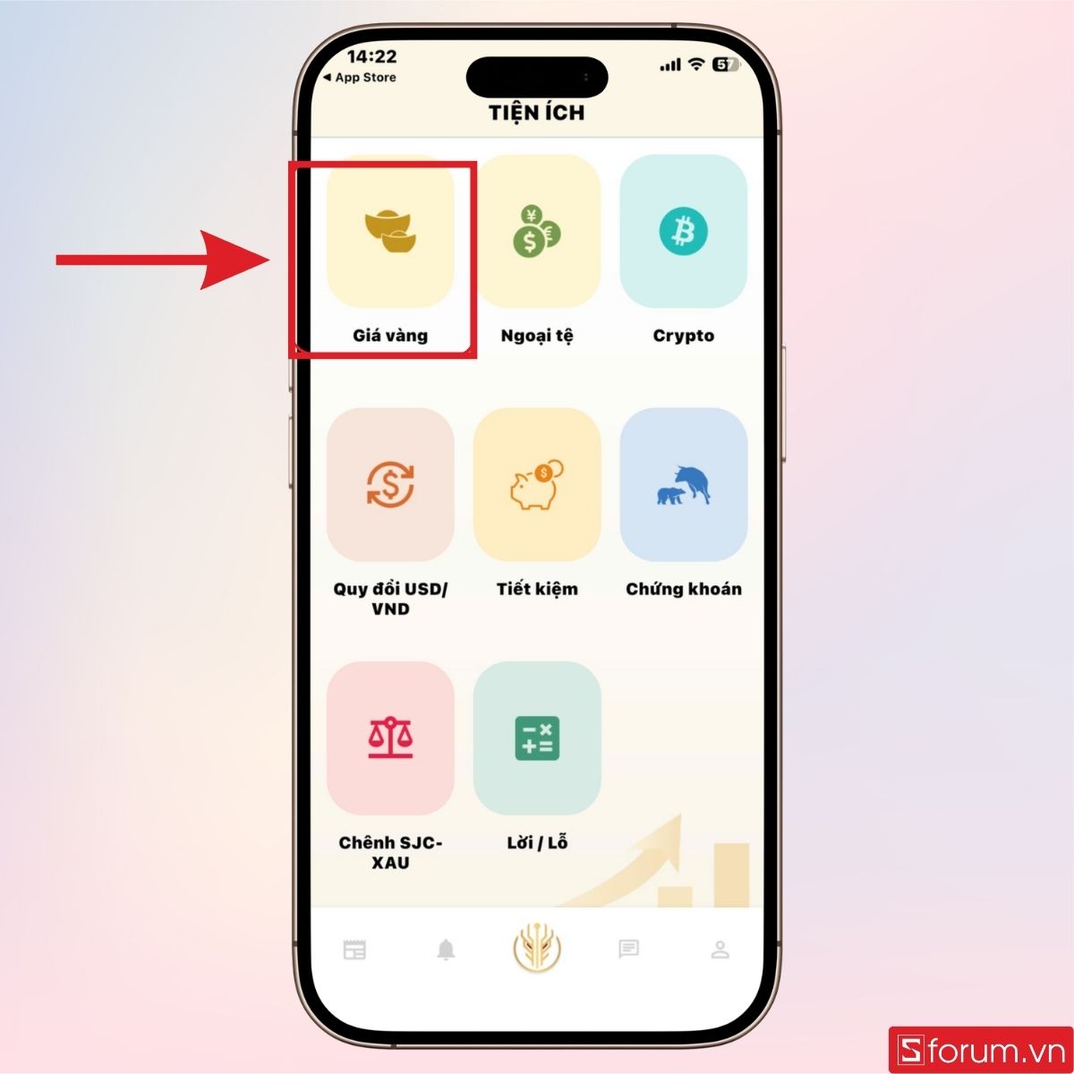 Nhấn vào mục Giá Vàng để xem thông tin chi tiết