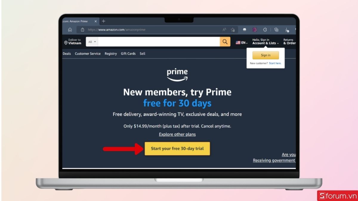 Truy cập Amazon Prime Video và bắt đầu tạo tài khoản