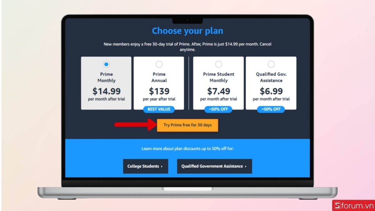 Bạn chọn gói tài khoản đăng ký Prime Video