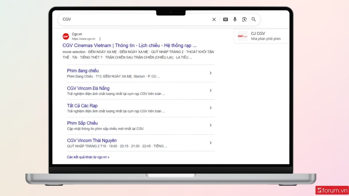Truy cập trang web đặt vé của CGV