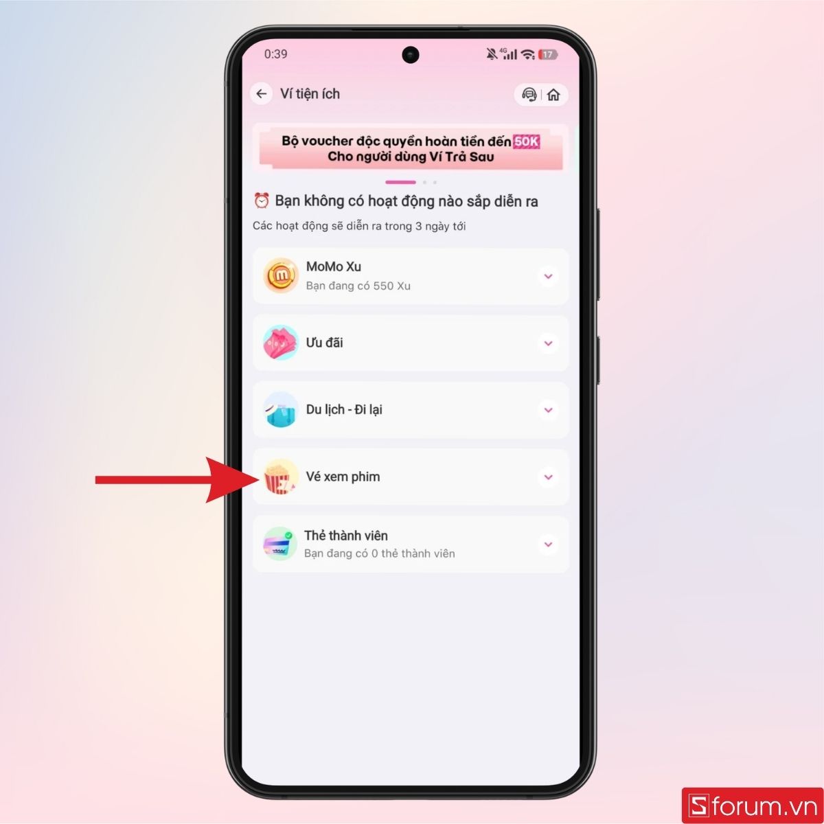 Nhấn vào mục Vé xem phim