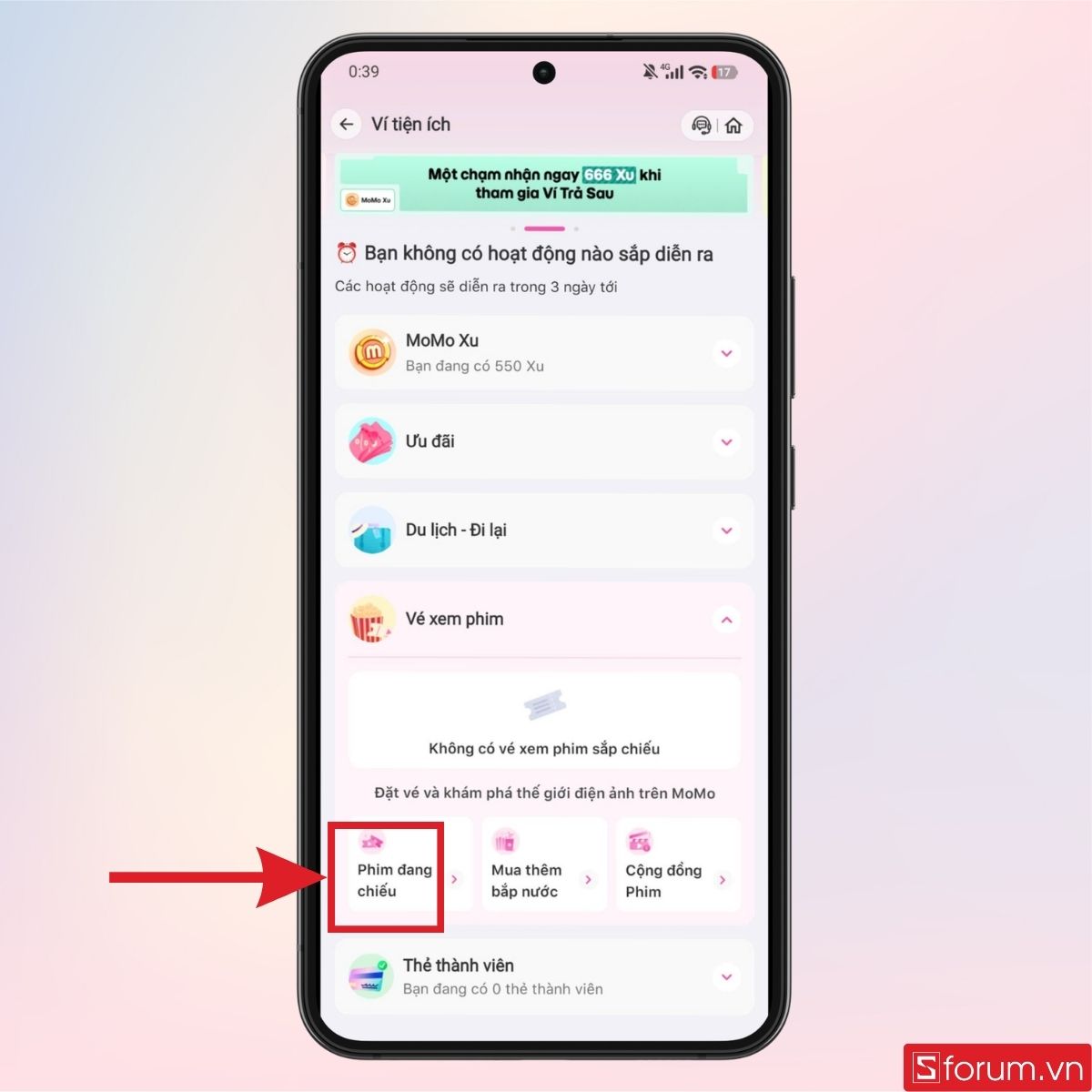Tiếp tục chọn mục Phim đang chiếu