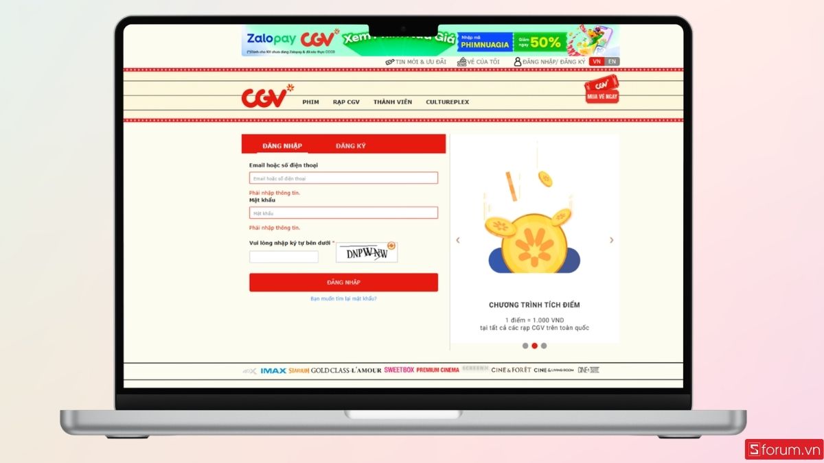 Đăng nhập hoặc đăng ký tài khoản vào nền tảng