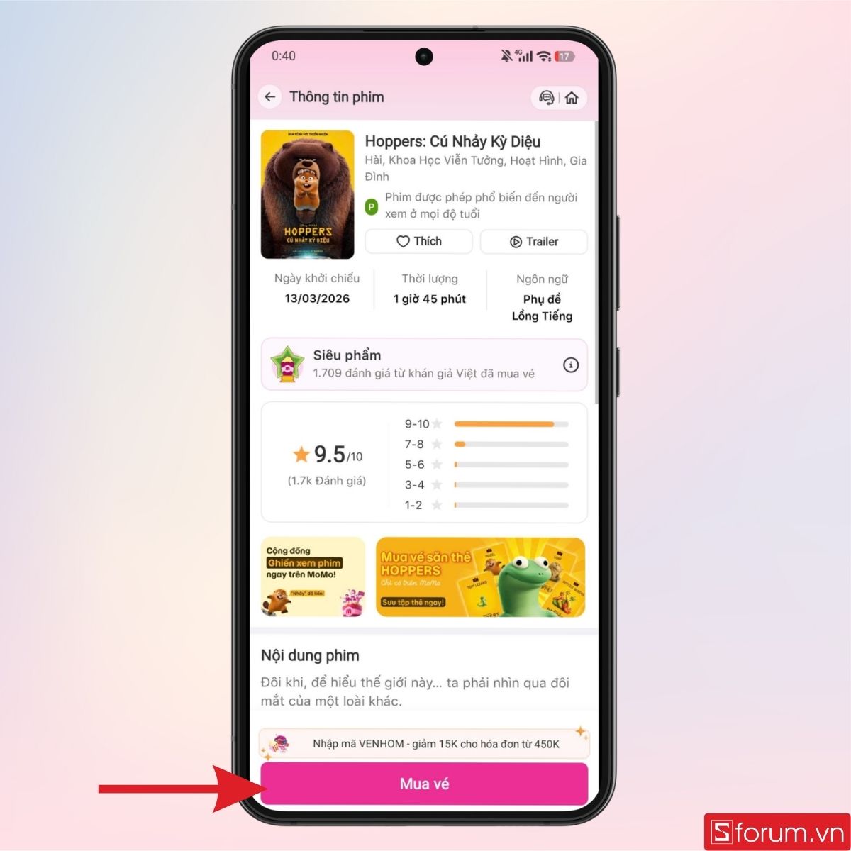 Nhấn chọn mục Mua vé để tiếp tục