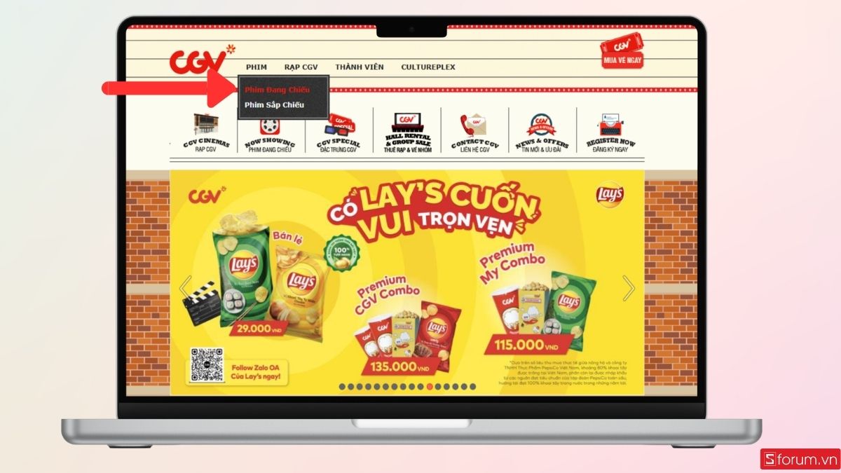 Nhấn chọn phim đang chiếu trong mục Phim