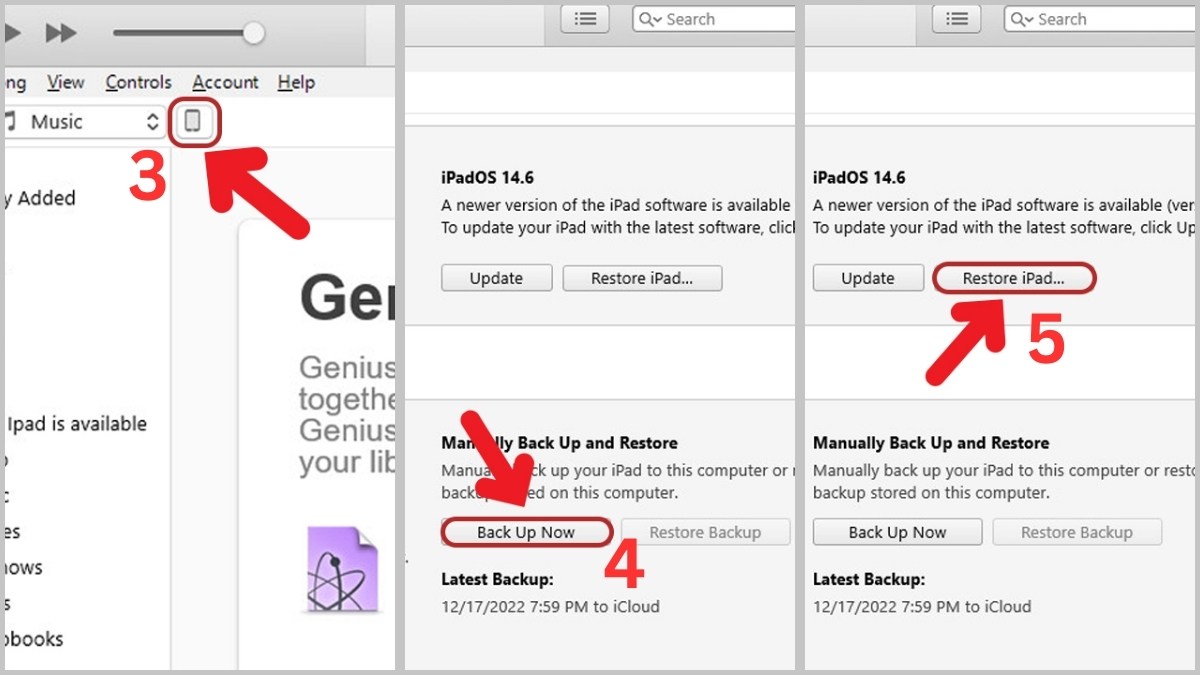 Tiến hành  Restore iPad của bạn trên iTunes