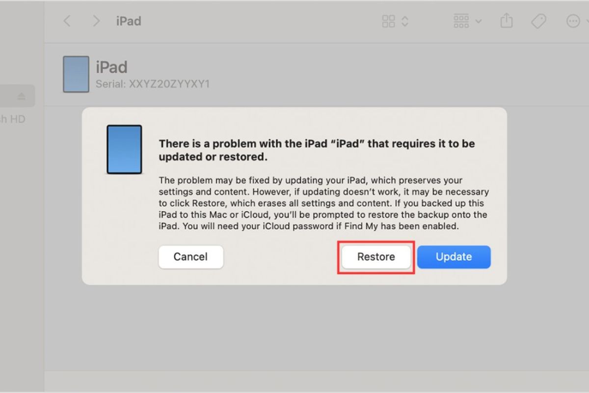 Nhấn chọn Restore iPad trên iTunes để hoàn tất