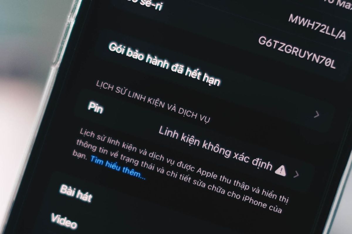 Trường hợp Linh kiện không xác định là pin iPhone đã bị thay
