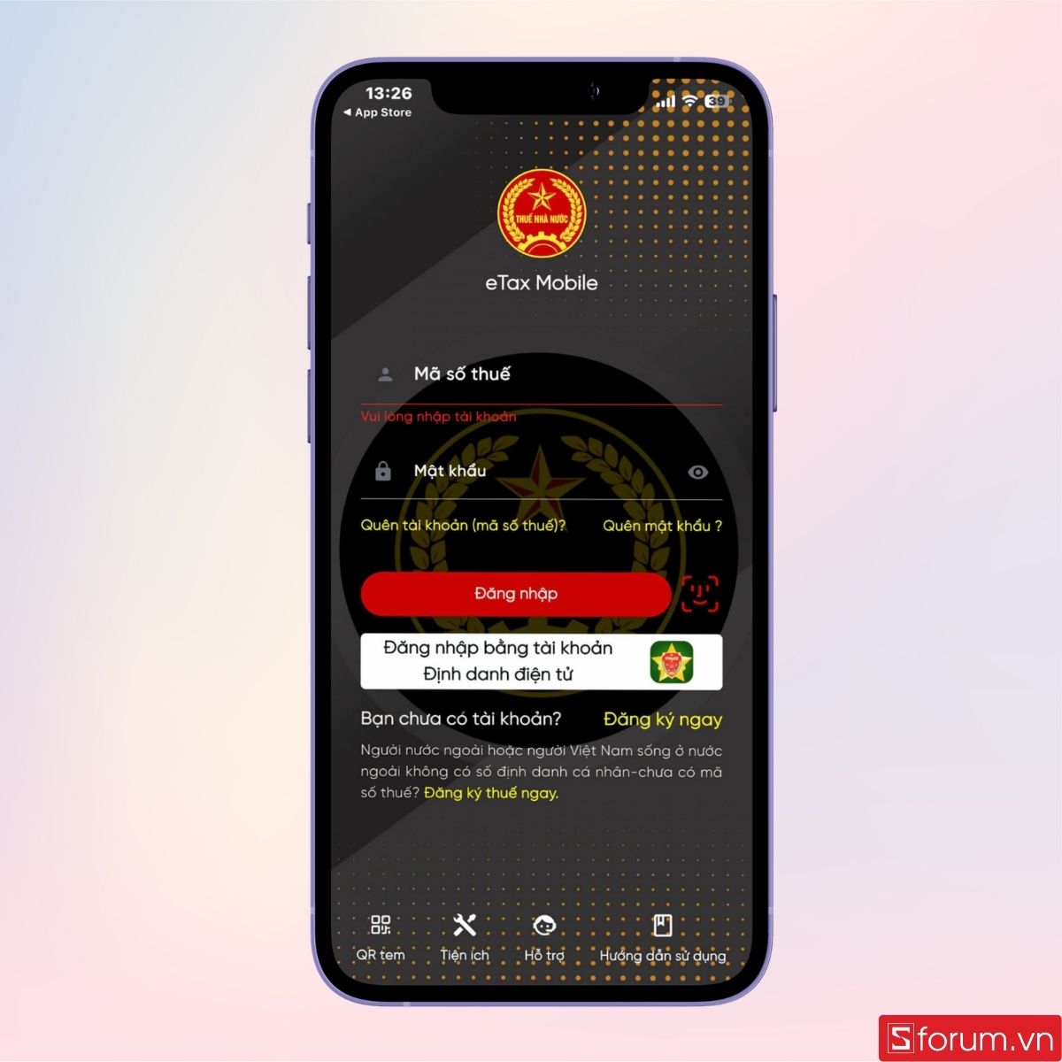 Đăng nhập tài khoản eTax Mobile trên điện thoại