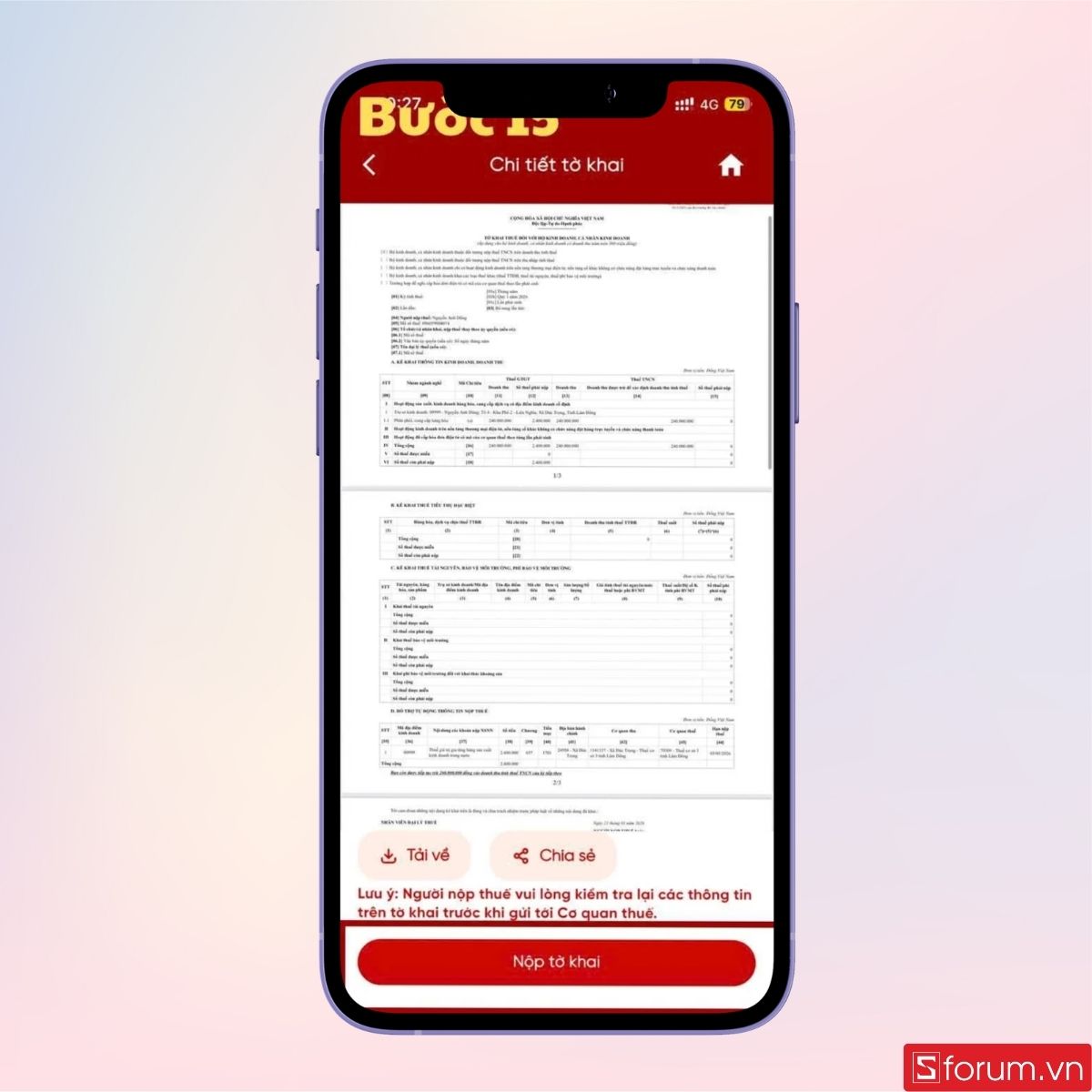 Chi tiết tờ khai thuế