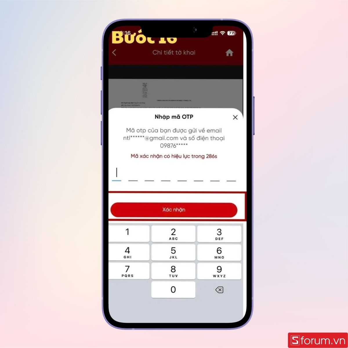 Nhập mã OTP về máy của bạn