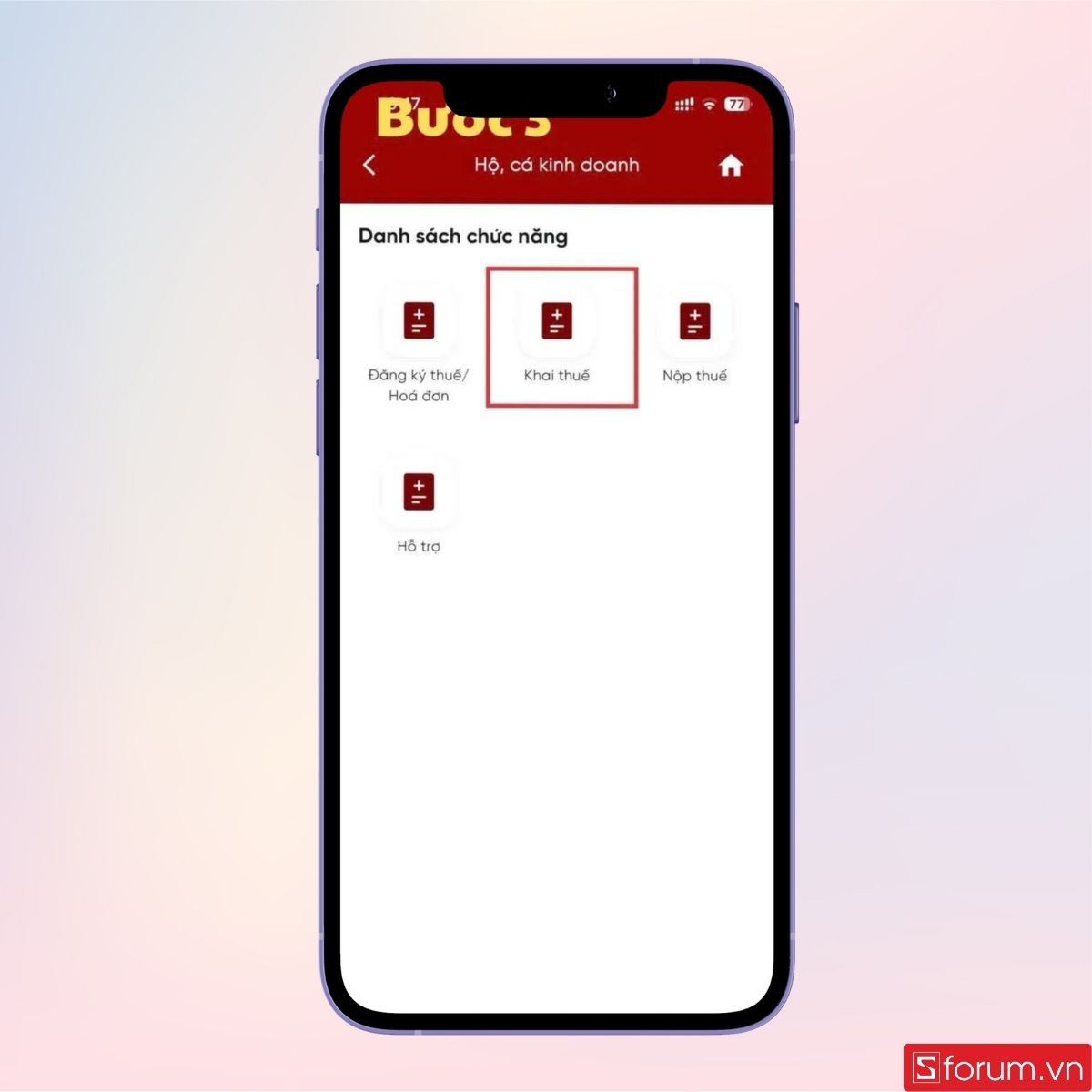 Tiếp tục chọn Khai thuế