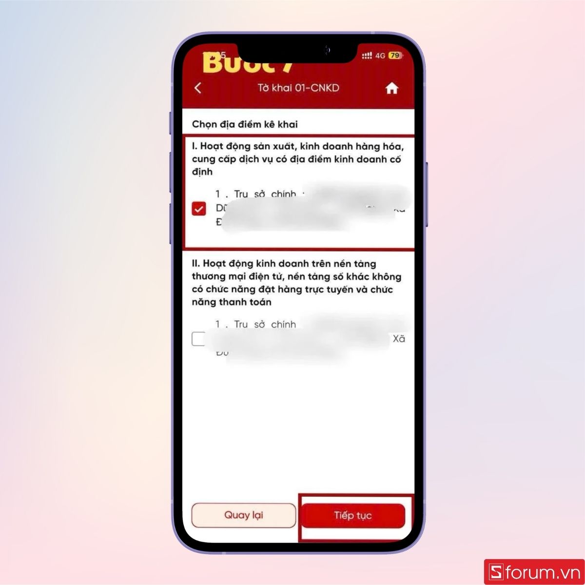 Chọn địa chỉ kê khai như hình