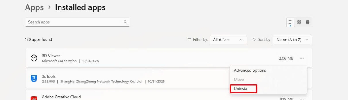 Gỡ các ứng dụng liên quan