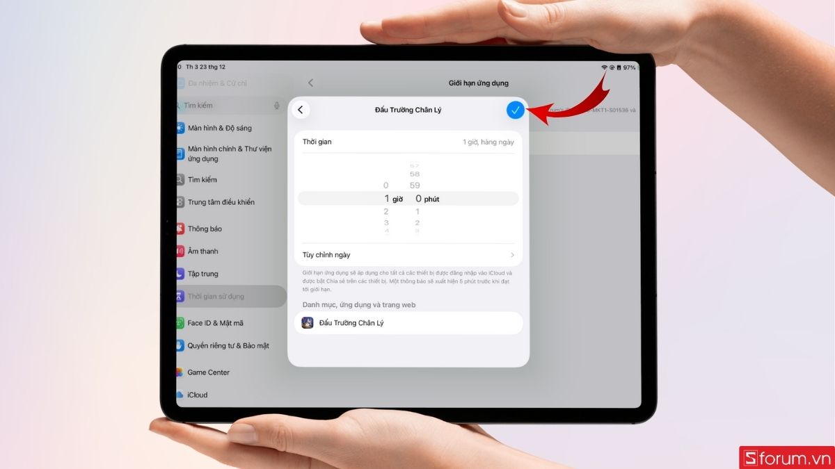 Điều chỉnh thời gian bạn muốn đặt giới hạn sử dụng ứng dụng