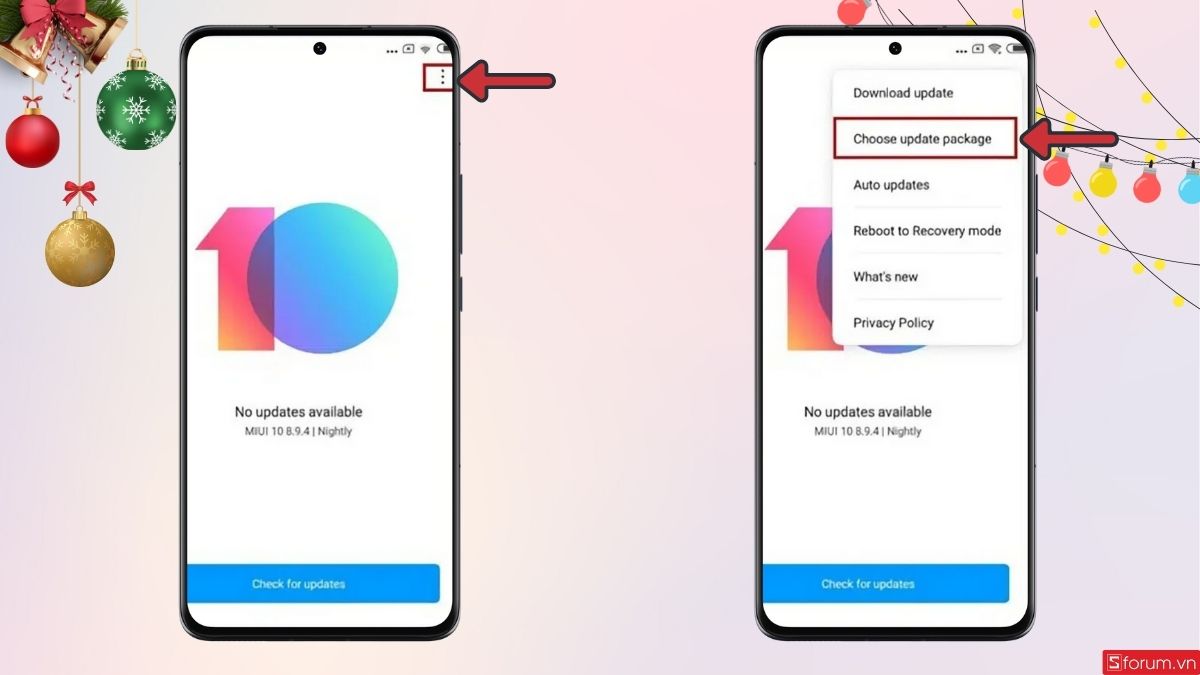 Vào phần cài đặt trên điện thoại để chọn gói cập nhật ROM