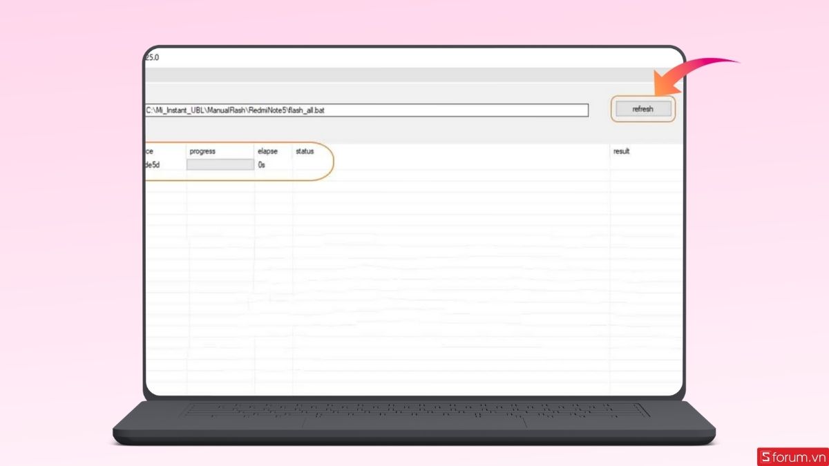 Nhấn Refresh để nhận diện thiết bị kết nối
