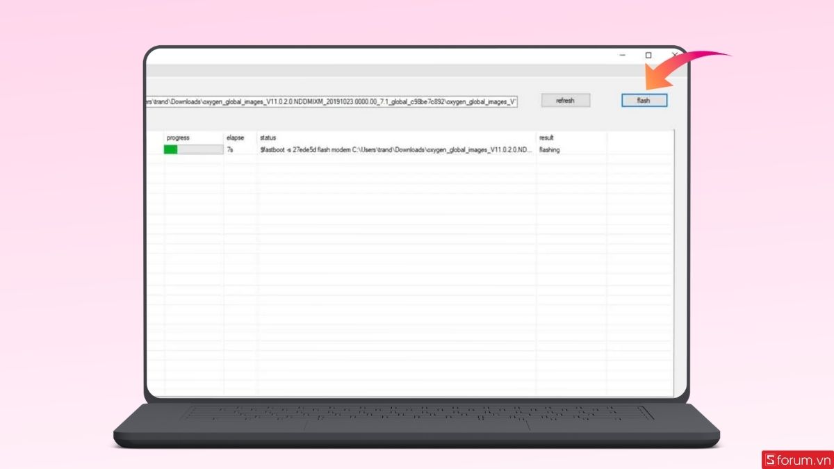 Nhấn vào Flash để bắt đầu khôi phục ROM gốc