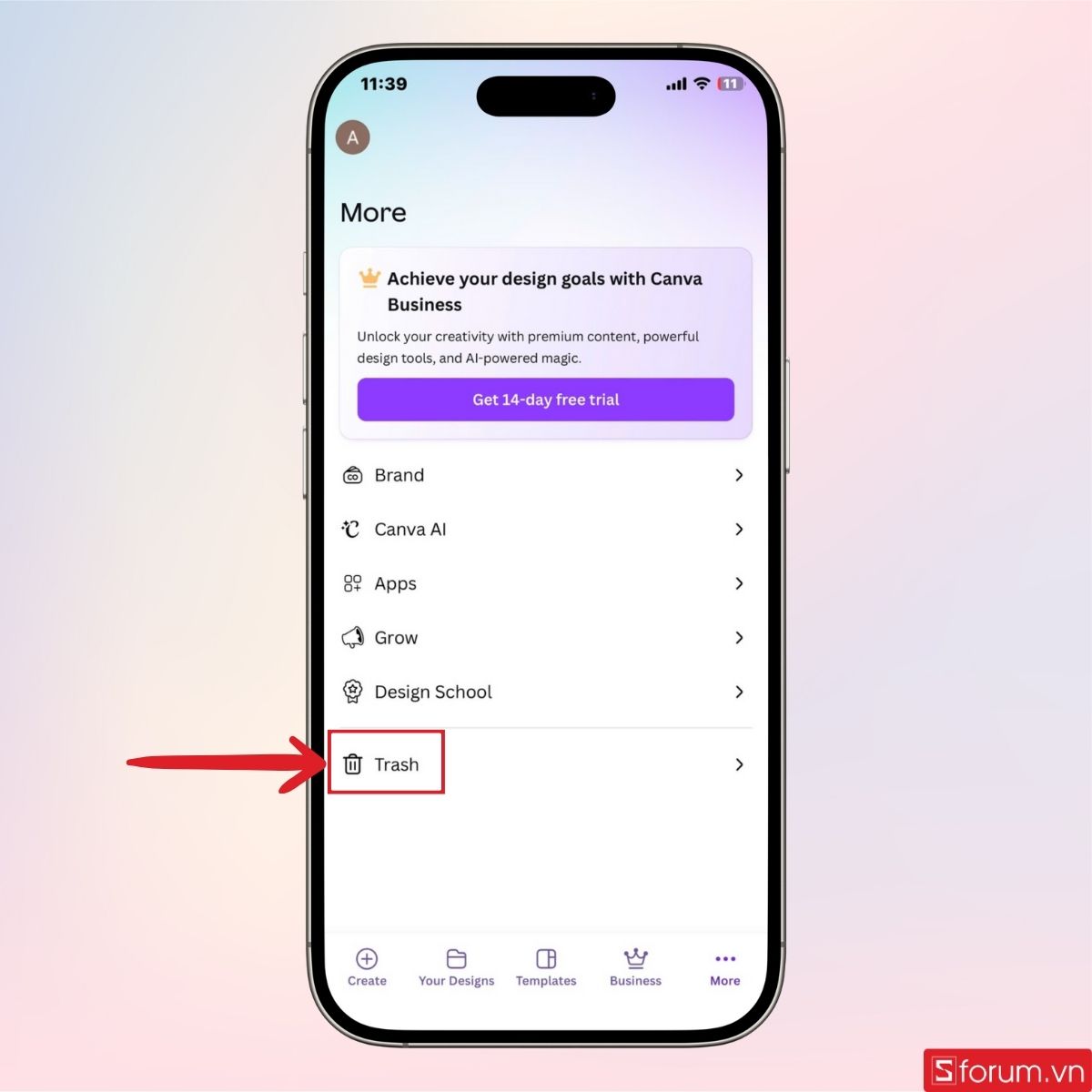 Nhấn vào mục Thùng rác