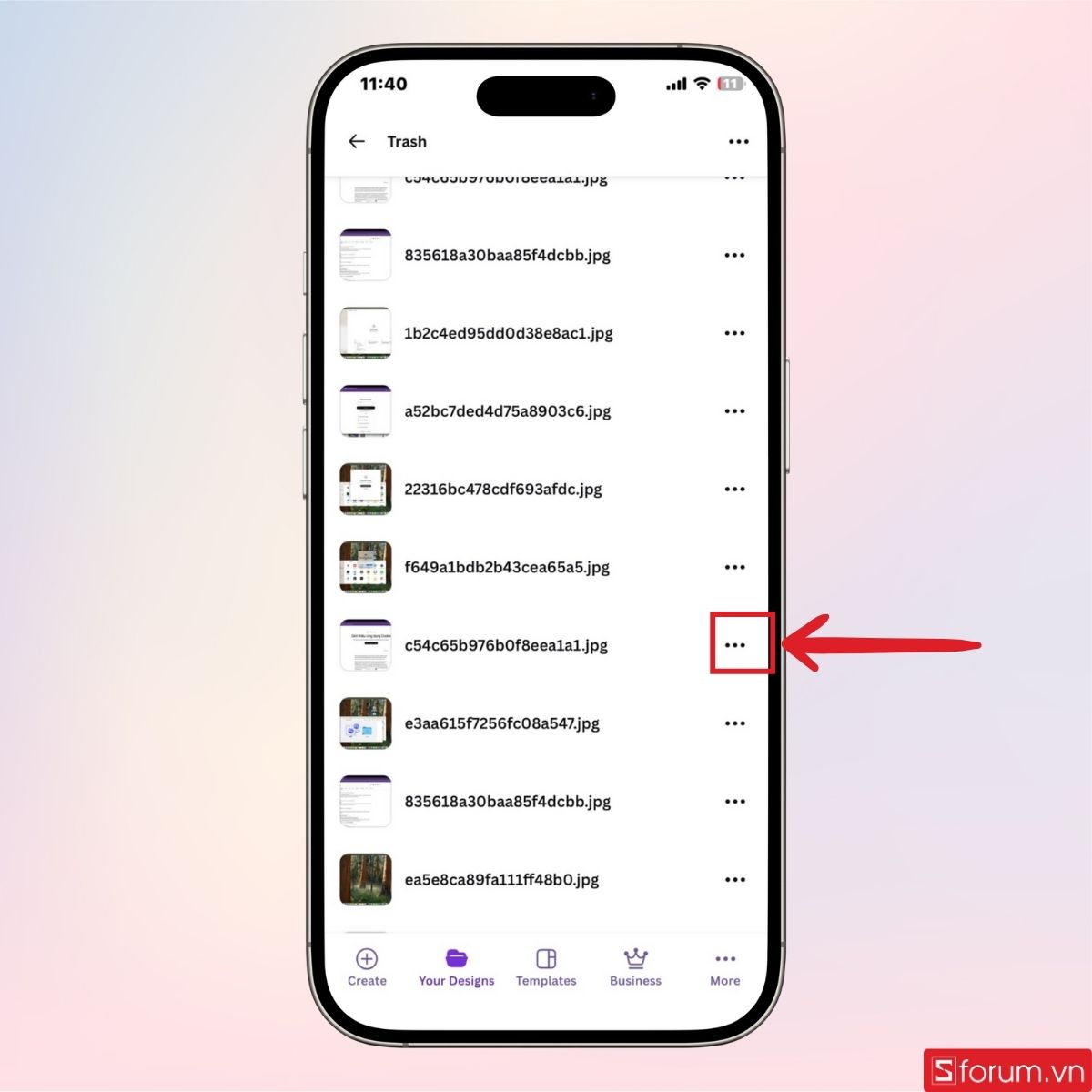 Nhấn chọn dấu ba chấm ở từng hình