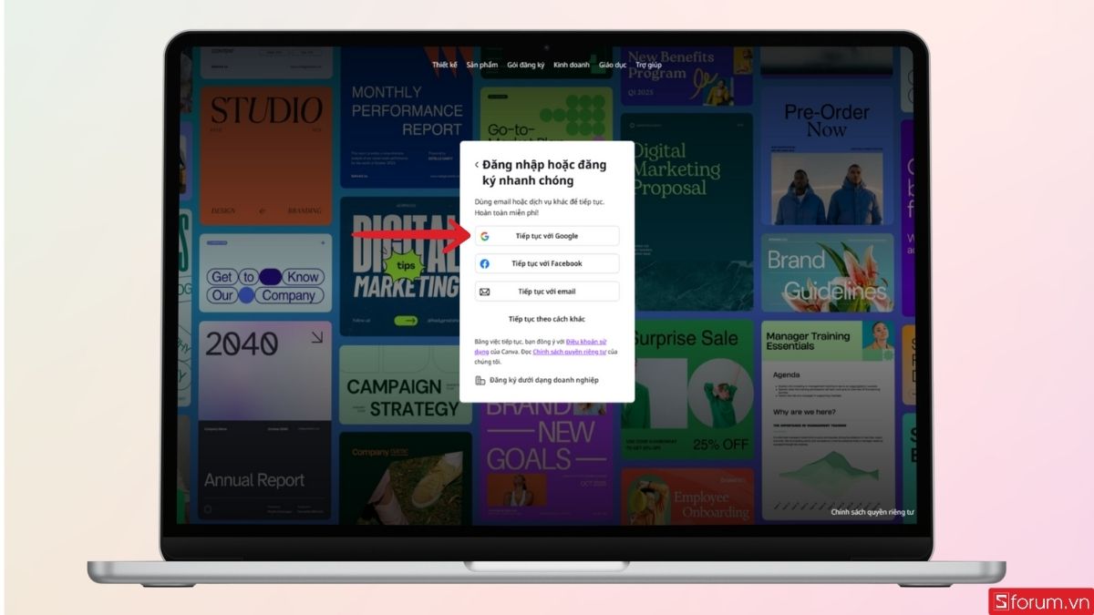 Đăng nhập tài khoản vào Canva