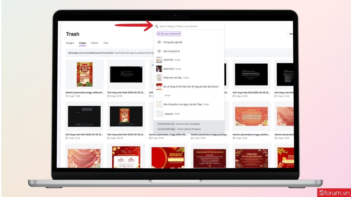 Nhấn vào mục Tìm kiếm để tìm file hình ảnh