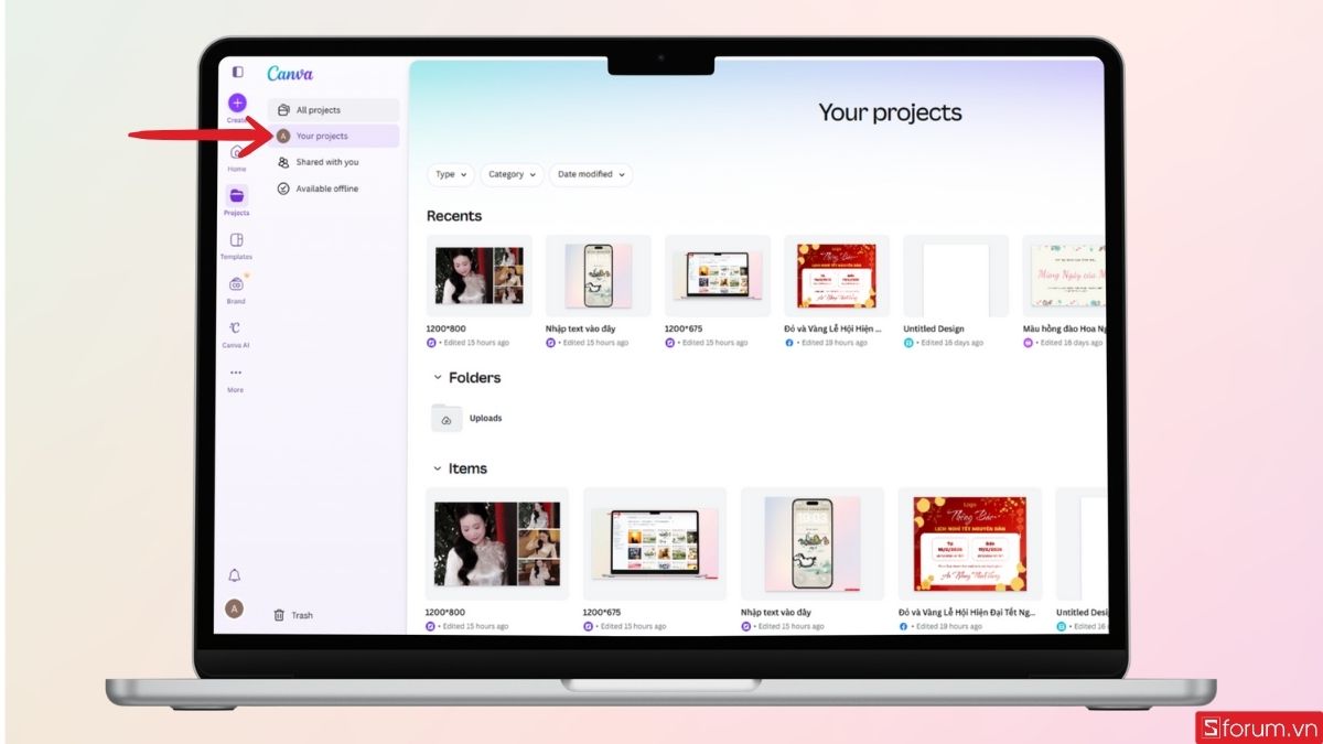 Quay lại mục Dự án của bạn để tìm thiết kế vừa khôi phục