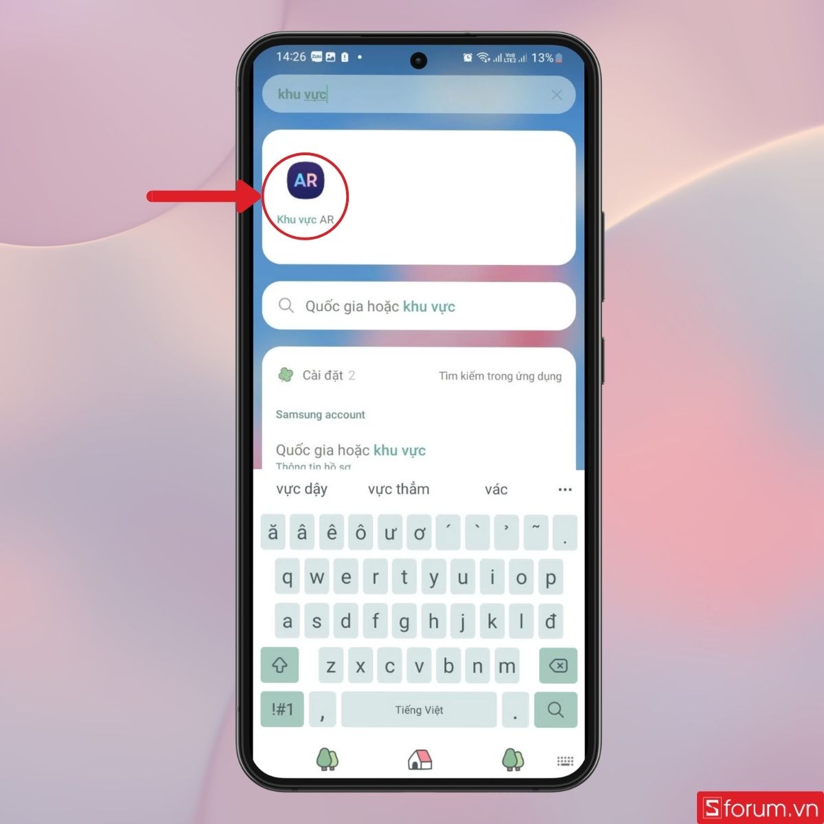 Nhấn chọn Khu vực AR
