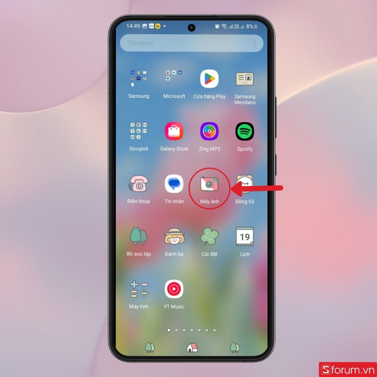 Mở ứng dụng Camera trên giao diện chính Samsung