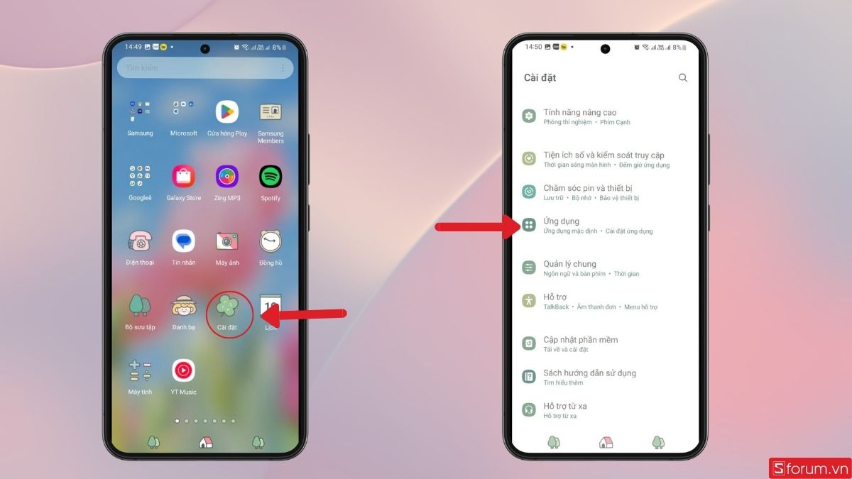 Tìm mục Ứng dụng trong phần Cài đặt